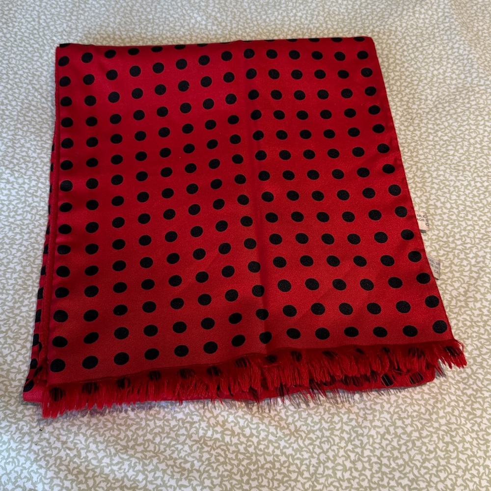 Holt Renfrew Red Polka Dot Vintage Scarf with Black Dots